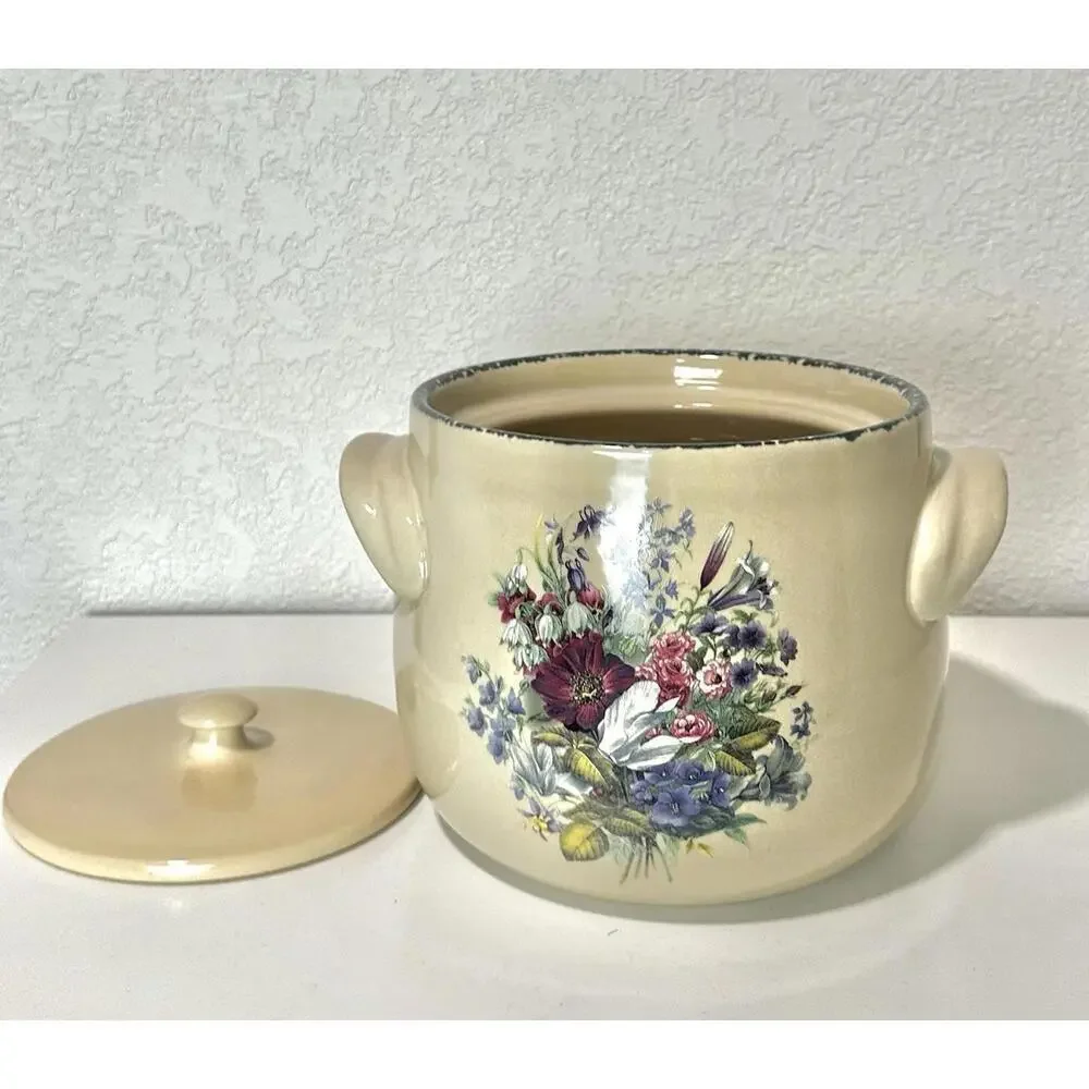 Home & Garden Party Lg Stoneware Ceramic Pot with Handles Lid and Floral Design - Picture 5 of 16